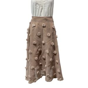 Chicwish Cotton Candy/ Rose Tan 3D Flower Mesh Midi Skirt Womens Size S-M